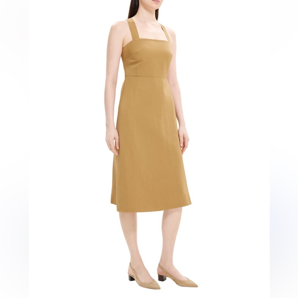 Theory Fawn MIDI Linen Blend Crossback Dress